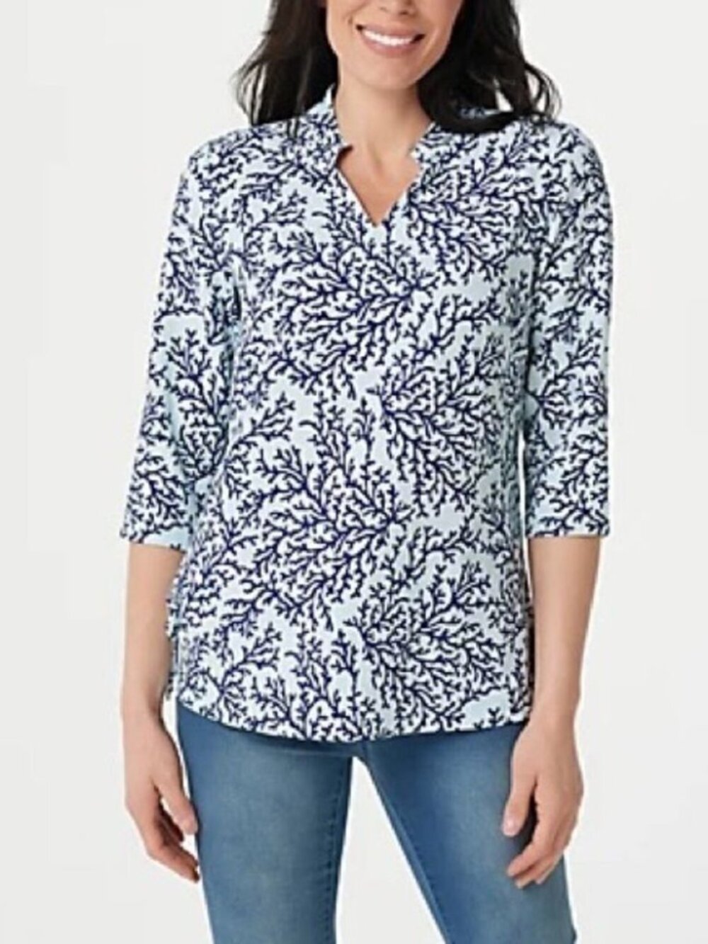 Denim & Co. Printed V-Neck 3/4- Sleeve Tunic